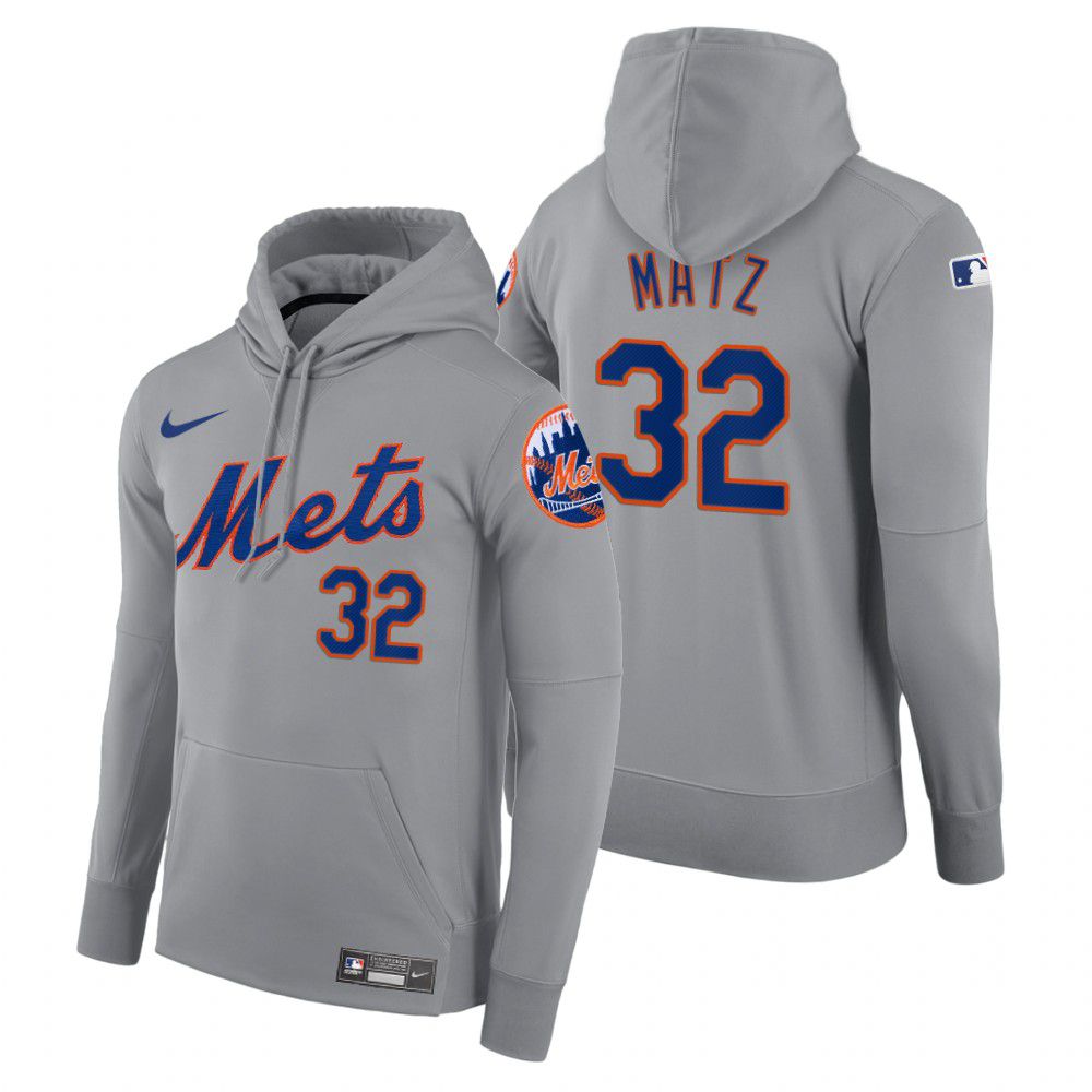 Men New York Mets #32 Matz gray road hoodie 2021 MLB Nike Jerseys